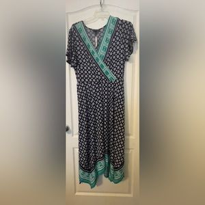 Mew with tags navy and green short sleeve dress with handkerchief hem.